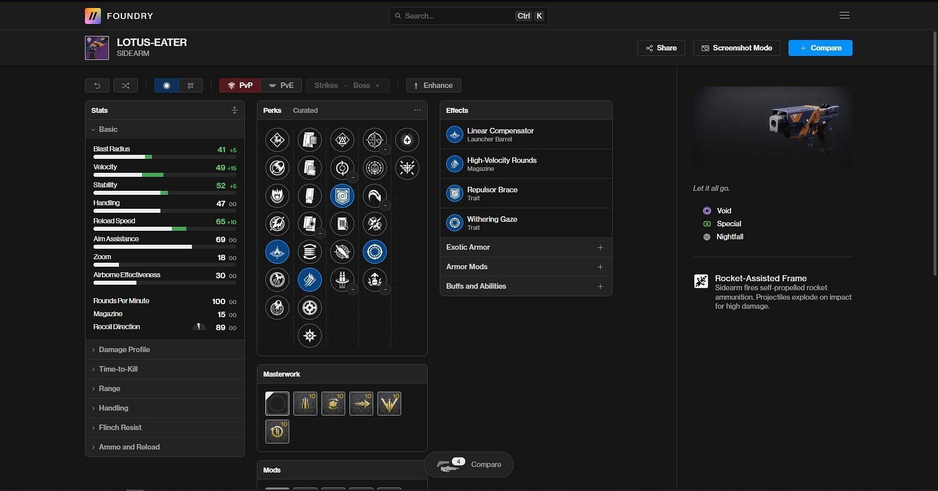 Lotus-Eater PvP god roll (Image via Bungie/Destiny Foundry)