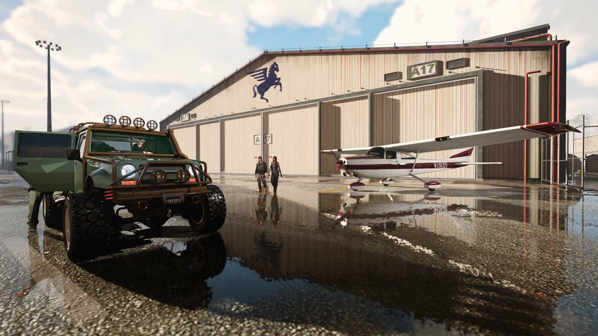 GTA Online Hangar from outside (Image via Rockstar Games)