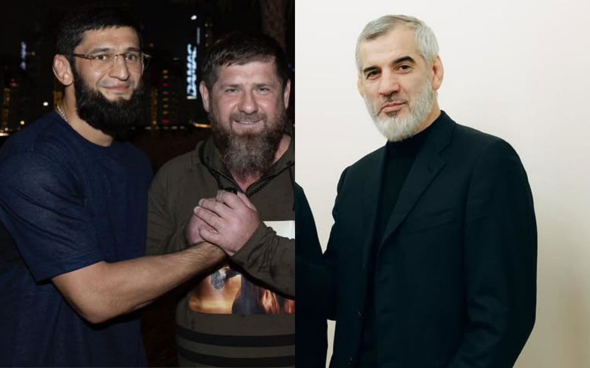 Khamzat Chimaev and Ramzan Kadyrov (far left and left) both expressed their respect for Buvaisar Saitiev (right) [Images courtesy: @khamzat_chimaev and @saitiev_74 on Instagram]