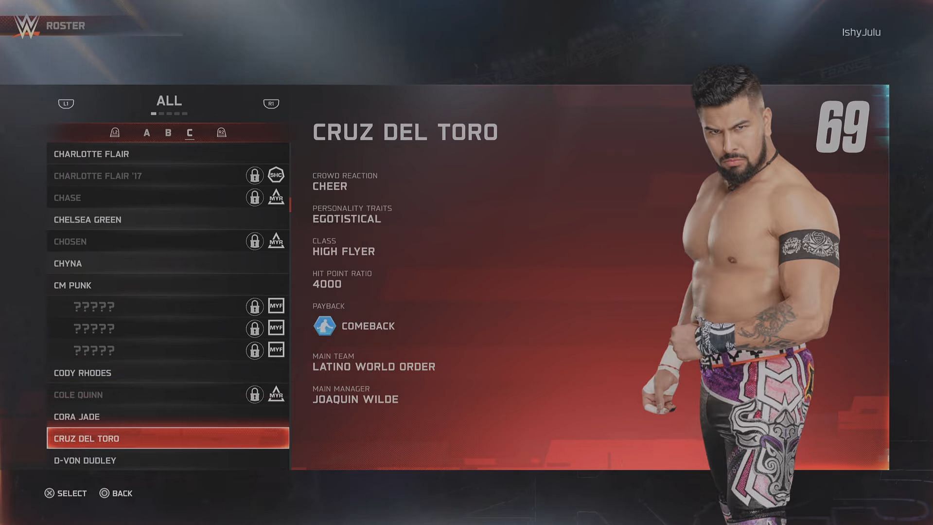 Cruz del Toro has a rating of 69 (Image via 2K Games || YouTube/@BottomTier)