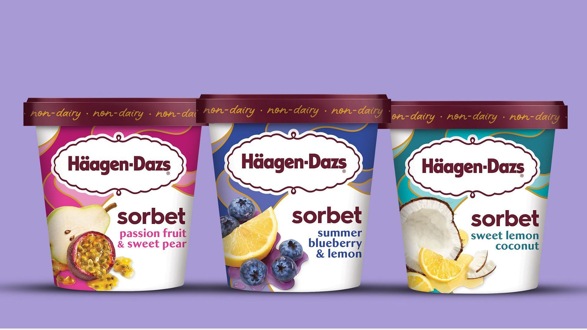 The three new sorbet releases are a mix of seasonal and tropical fruits (Image via H&auml;agen-Dazs)