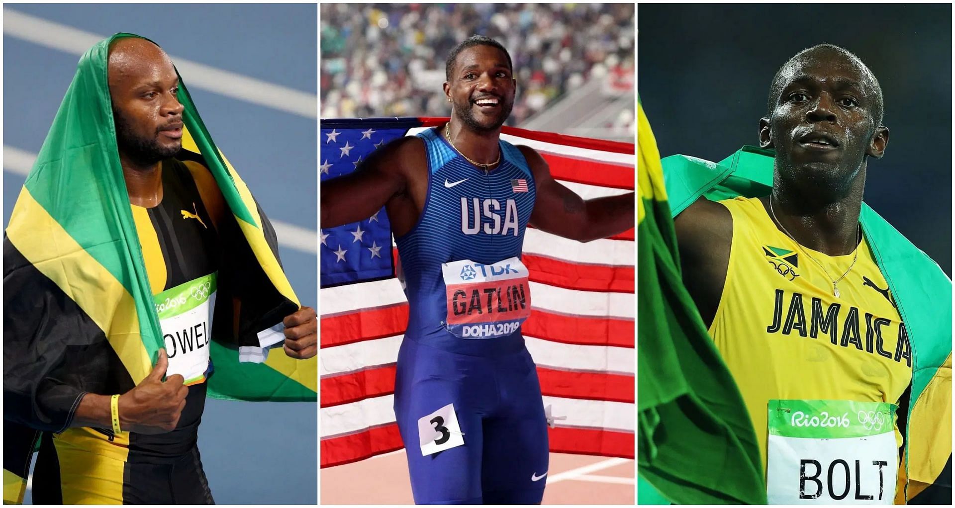 Asafa Powell, Justin Gatlin and Usain Bolt