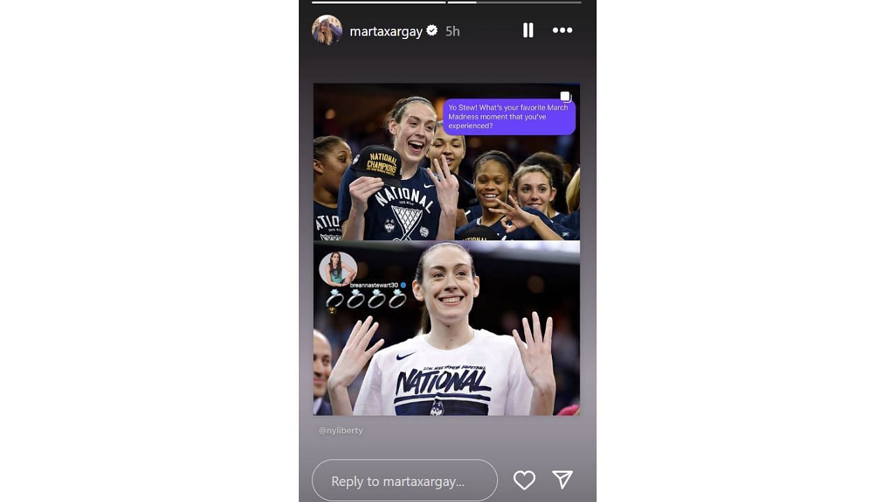 Marta Xargay hypes up March Madness by posting an iconic photo of Breanna Stewart. [photo: @martaxargay/IG]