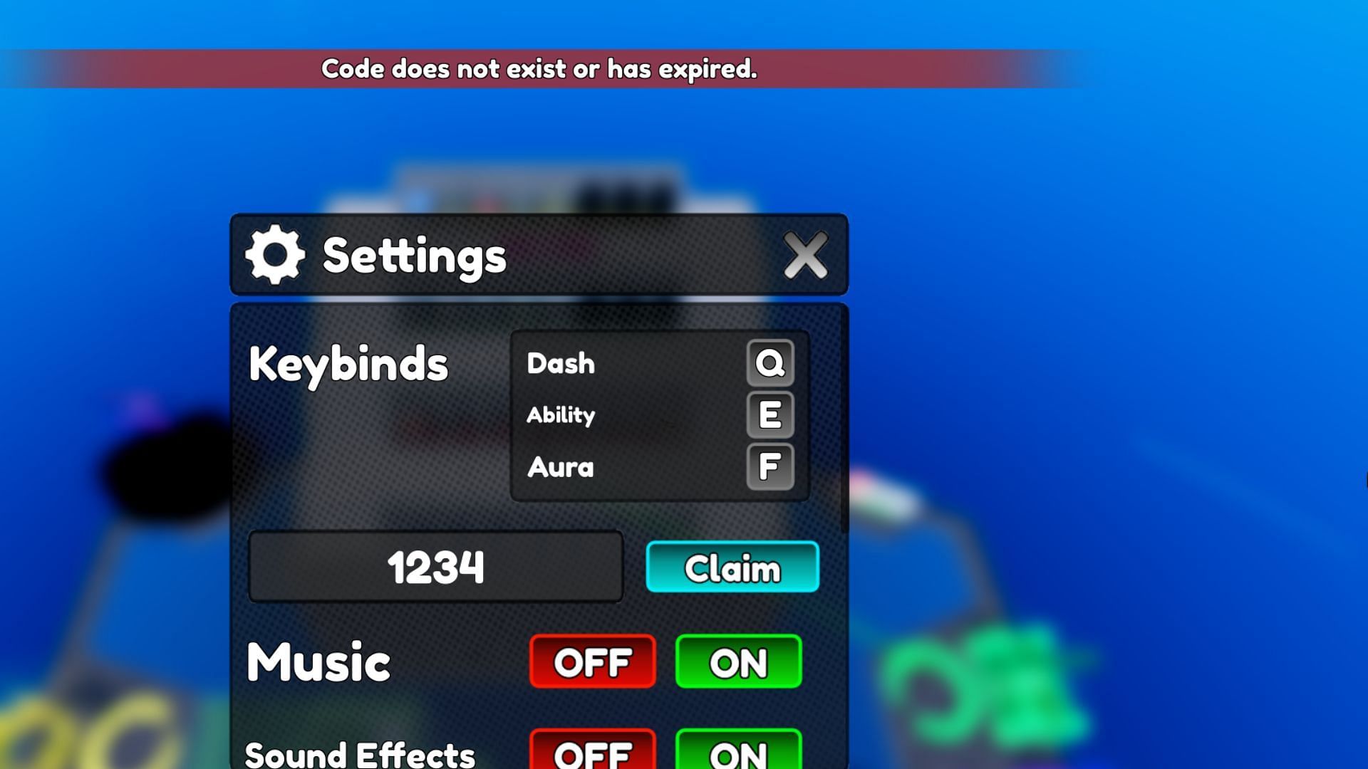 Aura Battles invalid code issue (Image via Roblox)