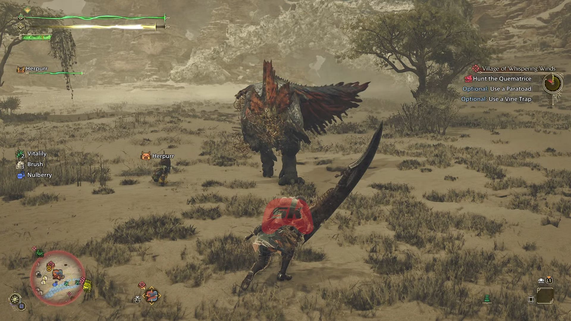 Taking the rooster down with the great sword in Monster Hunter Wilds (Image via Sportskeeda Gaming || Capcom)