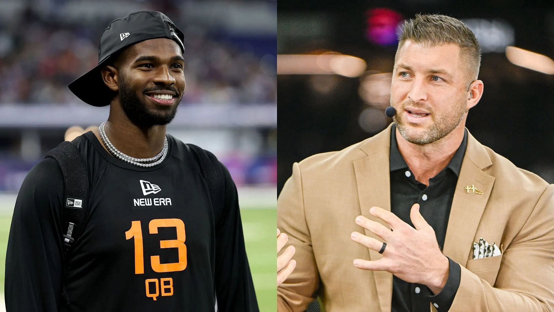 Shedeur Sanders x Tim Tebow - images via Getty