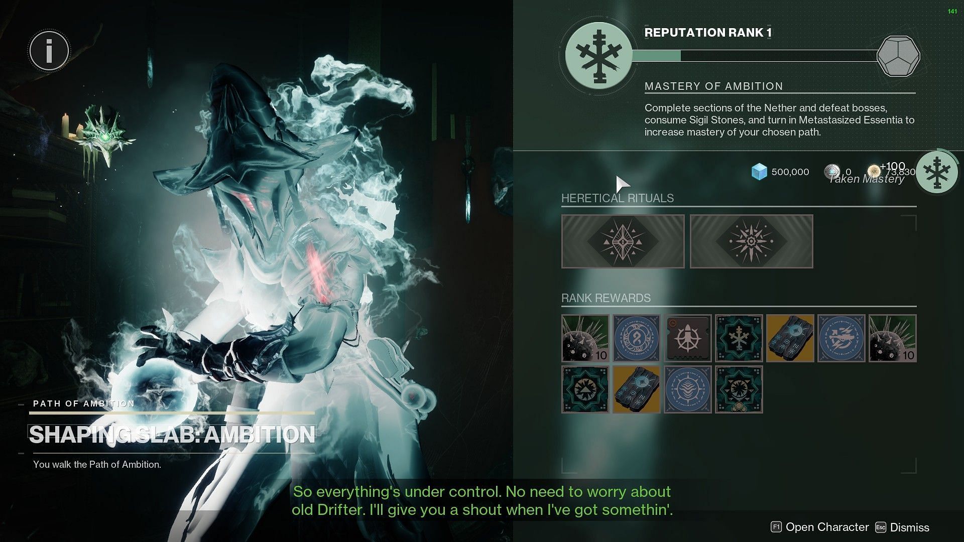 Slab: Ambition vendor in Destiny 2 (Image via Bungie) 