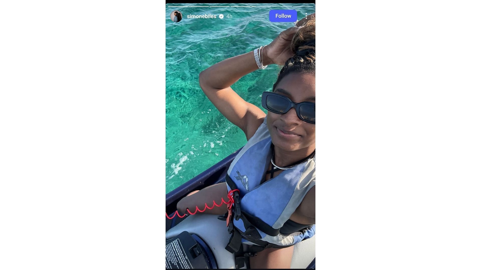 Screenshot of Biles&#039; Instagram story feat glimpses of her jet skiing (Image via: Biles&#039; Instagram)