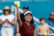 Alexandra Eala celebrates after beating Iga Swiatek in Miami - Source: Getty