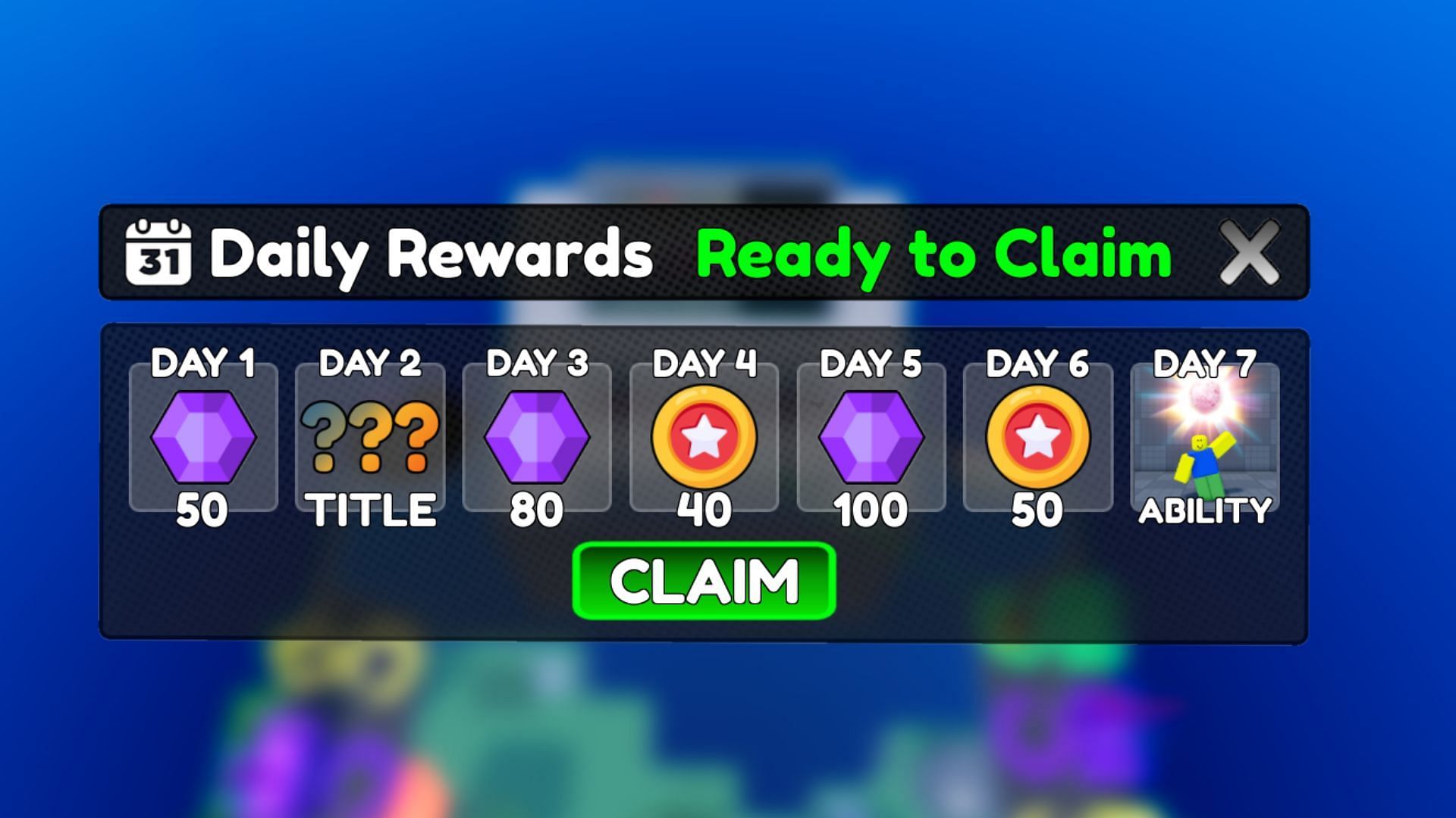 Earn daily rewards in Aura Battles (Image via Roblox)