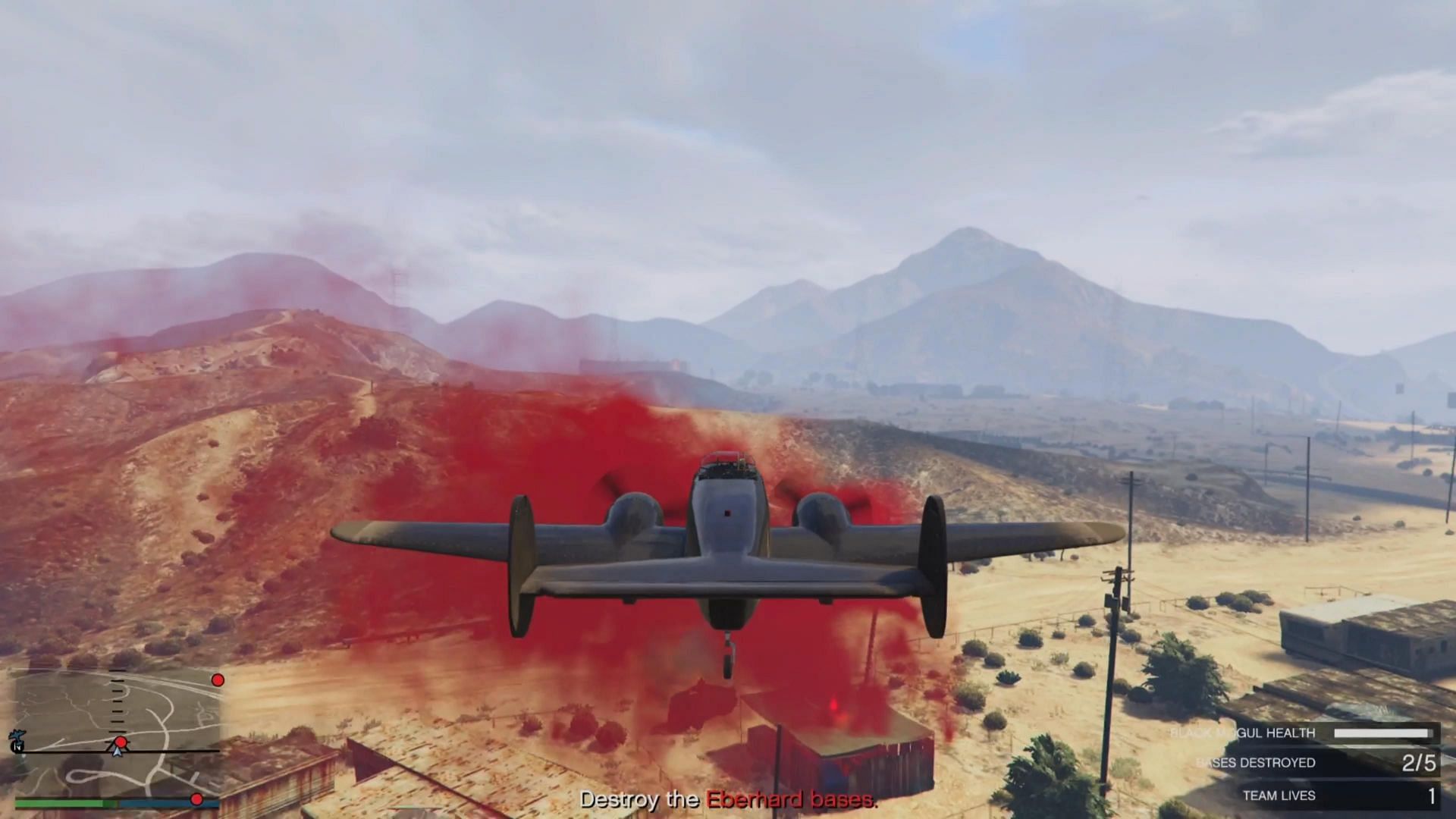 Steal a Mogul and destroy Eberhard bases with it in GTA Online Oscar Guzman Flies Again (Image via Rockstar Games)