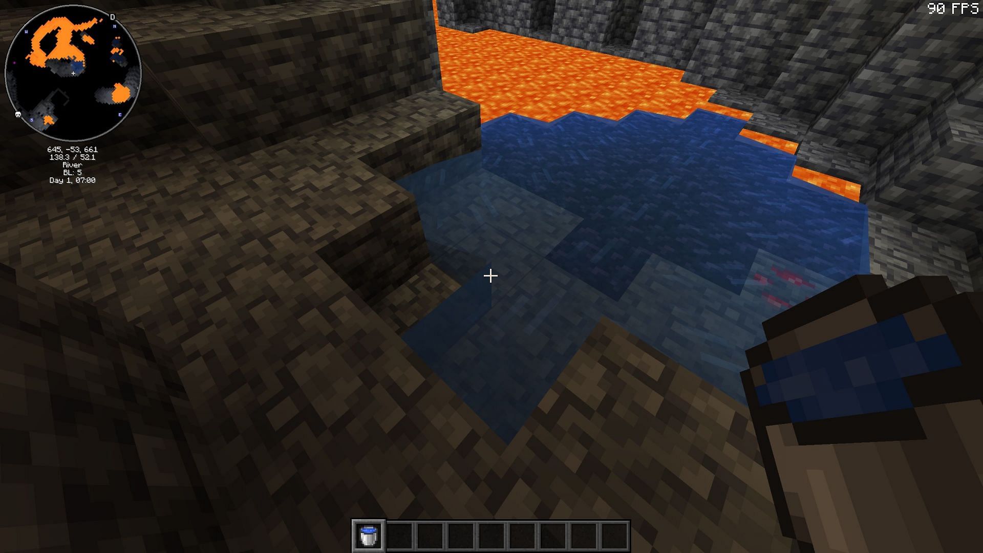 You can make obsidian by flowing water over a lava pool (Image via Sportskeeda Gaming/Mojang Studios)