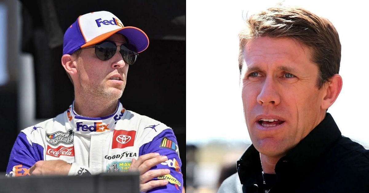 Denny Hamlin (L) takes notes from Carl Edwards (R) (Image: Getty)