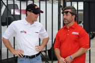 Hermie Sadler talks with Kevin Harvick (left) before the Samsung Mobile 500 at Texas Motor Speedway - Source: Imagn