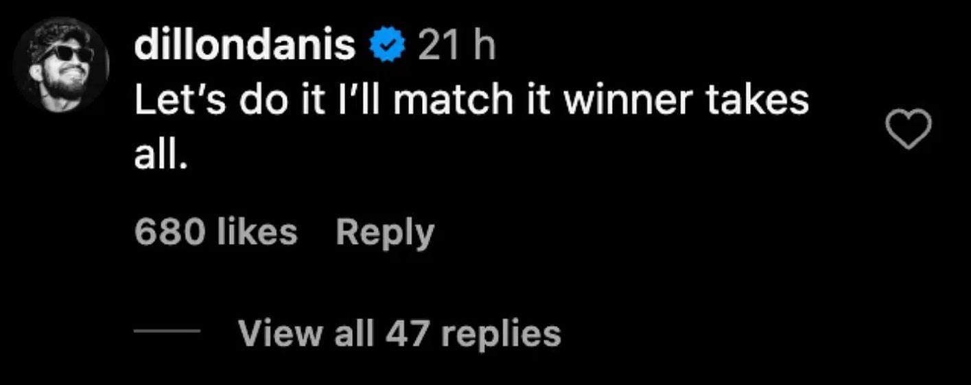 Dillon Danis&#039;s comment. [Screenshot courtesy: @espnmma on Instagram]