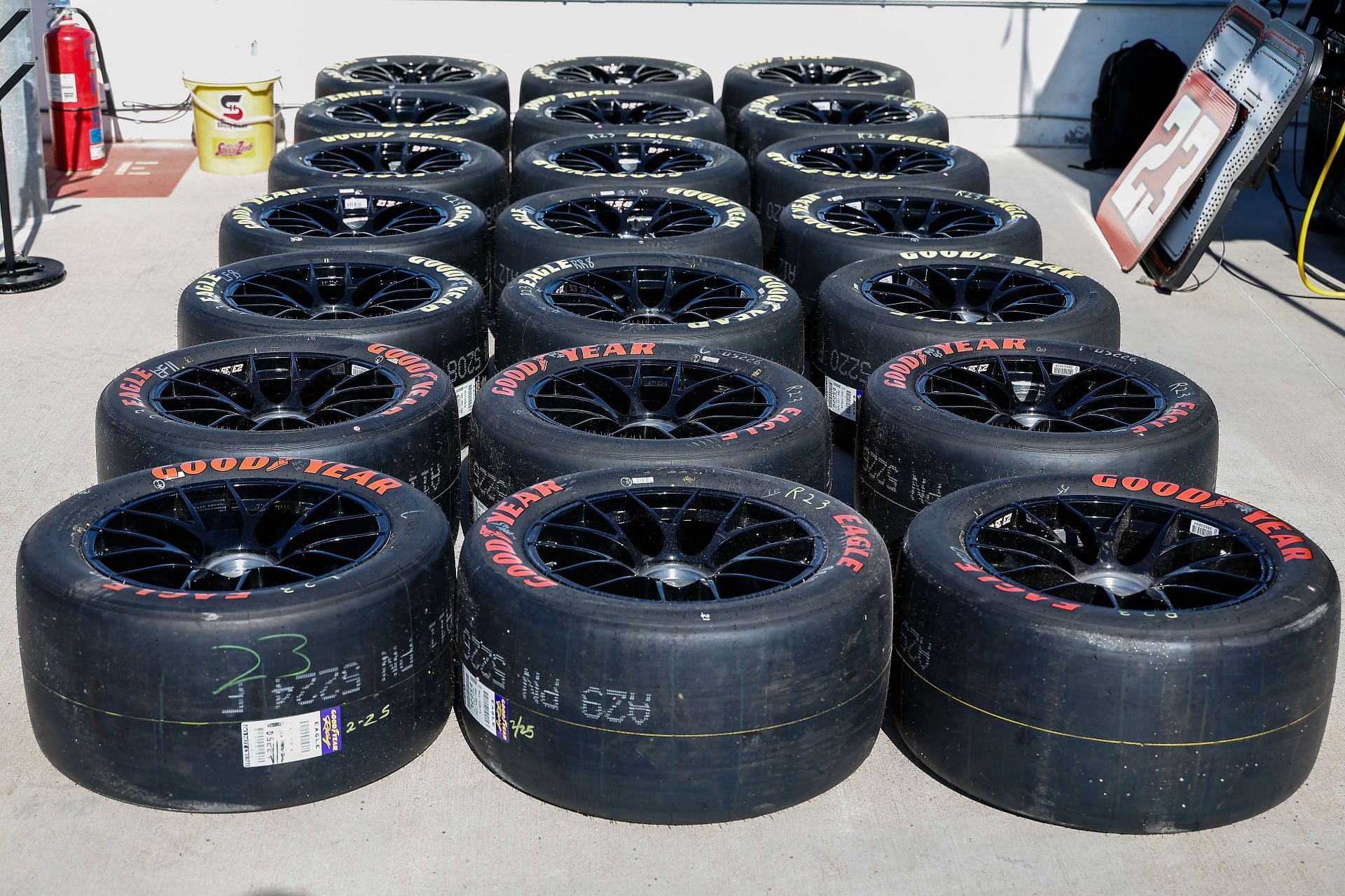 Normal Goodyear Eagle tires and the option tire are lined up before the NASCAR Cup Series Shriners Children&#039;s 500 - Source: Getty