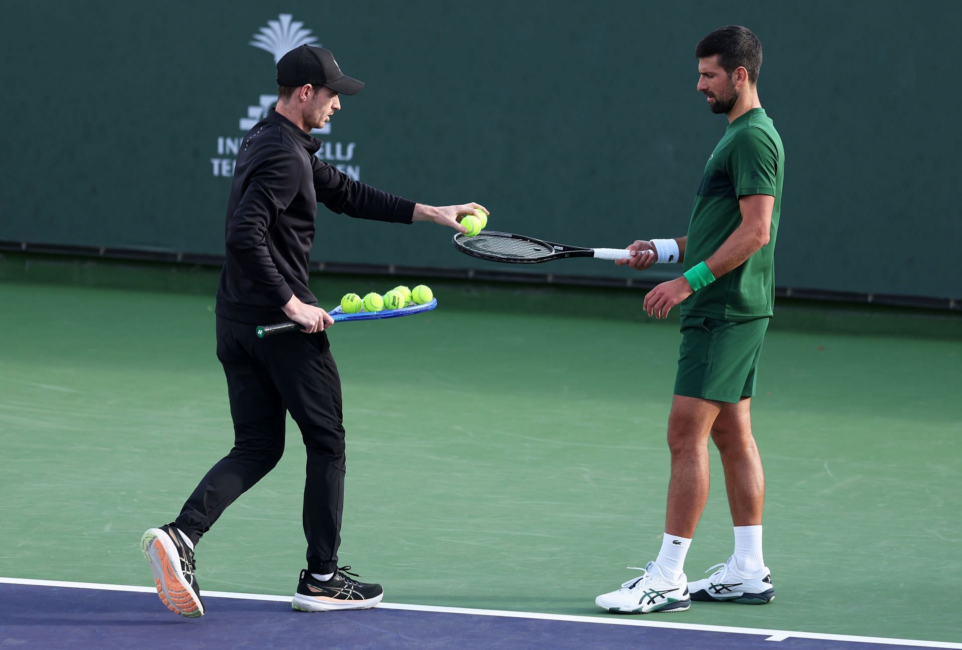 Novak Djokovic and Andy Murray during practice session in Indian Wells | Image Source: Getty