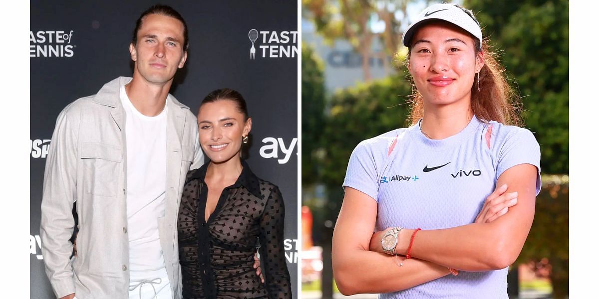 Alexander Zverev with his girlfriend Sophia Thomalla (L) and Zheng Qinwen (R) (Image Source: Getty)