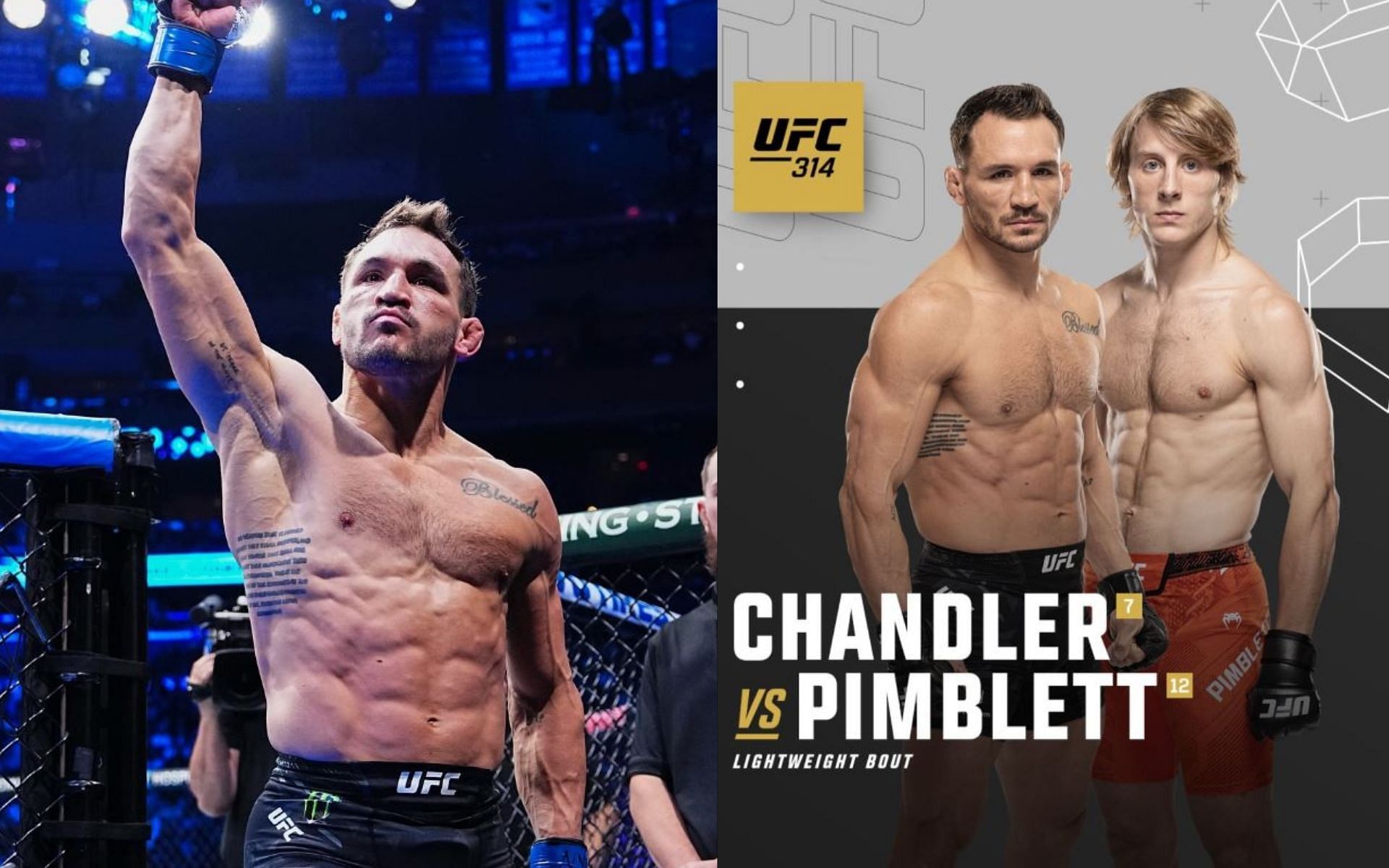 Michael Chandler (left) offers an interesting answer to a fan question about his upcoming bout with Paddy Pimblett (right). [Image credit: @mikechandlermma, @theufcbaddy on Instagram]