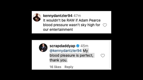 Pearce responds to a wrestling fan. [Image credit: Screenshot of comments on WWE's Instagram post]