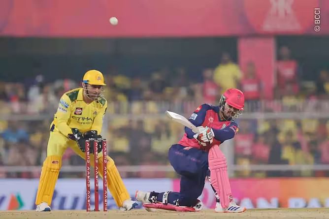 Nitish Rana smashes R Ashwin for three consecutive boundaries through sweep shots in RR vs CSK IPL 2025 match [Watch]