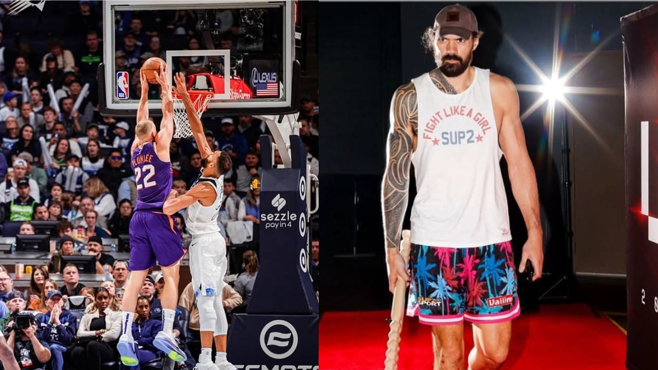 Fans react to a scuffle on Wednesday between Phoenix Suns center Mason Plumlee and Houston Rockets strongman Steven Adams. [photo: @stevenadams/IG, @suns/IG]