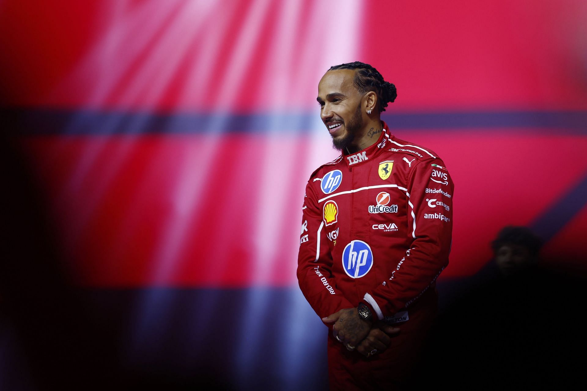 Lewis Hamilton with Scuderia Ferrari at the F1 75 Event in London - Source: Getty