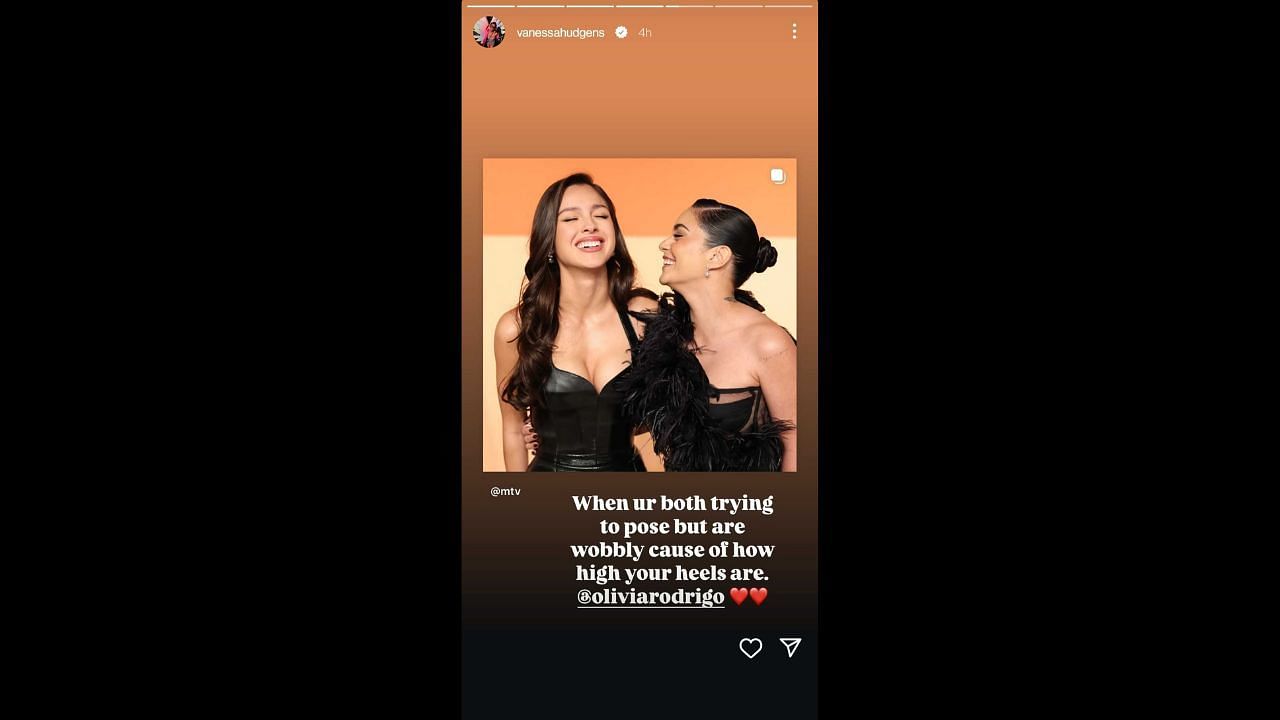 Screenshot of Vanessa Hudgens&#039; Instagram story (Image from - Instagram.com/@vanessahudgens IG Stories)