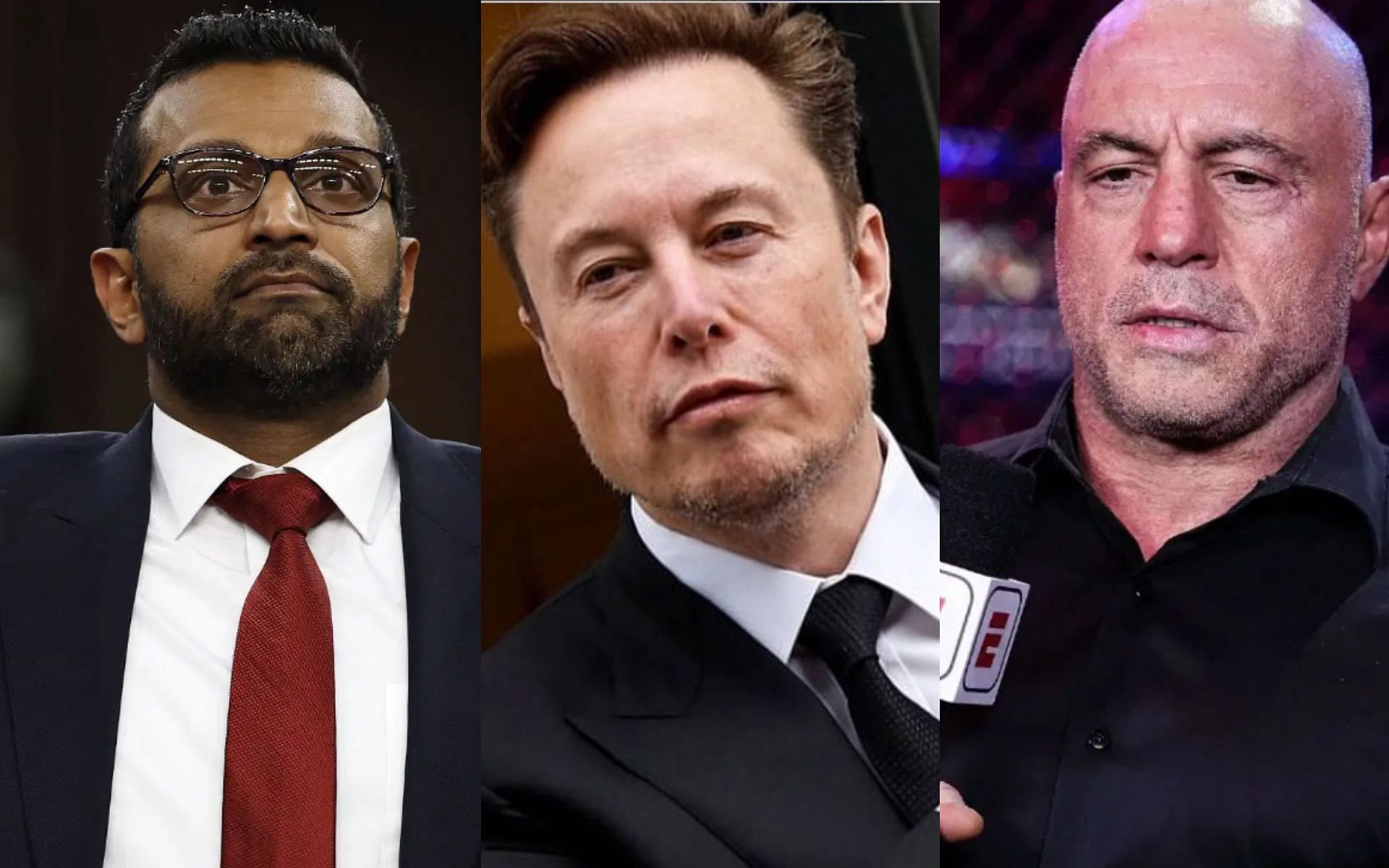 Elon Musk (middle) and Joe Rogan (right) discusses the challenges Kash Patel (left) might face :[Image courtesy: getty images]