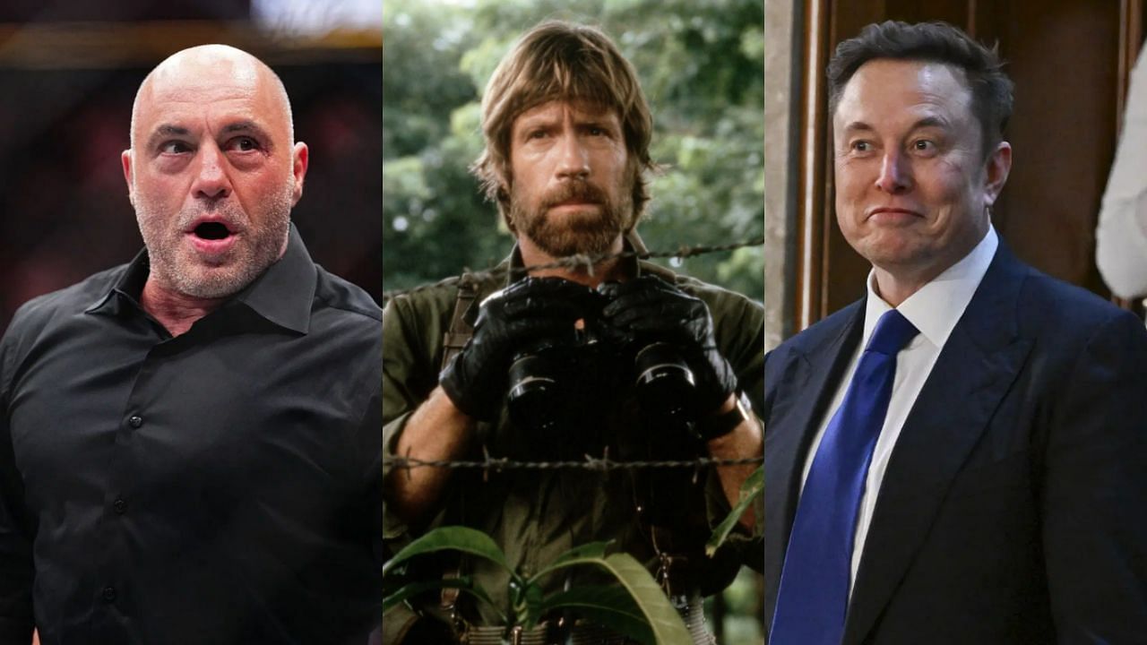 Joe Rogan (Left), Chuck Norris (Middle), Elon Musk (Right)