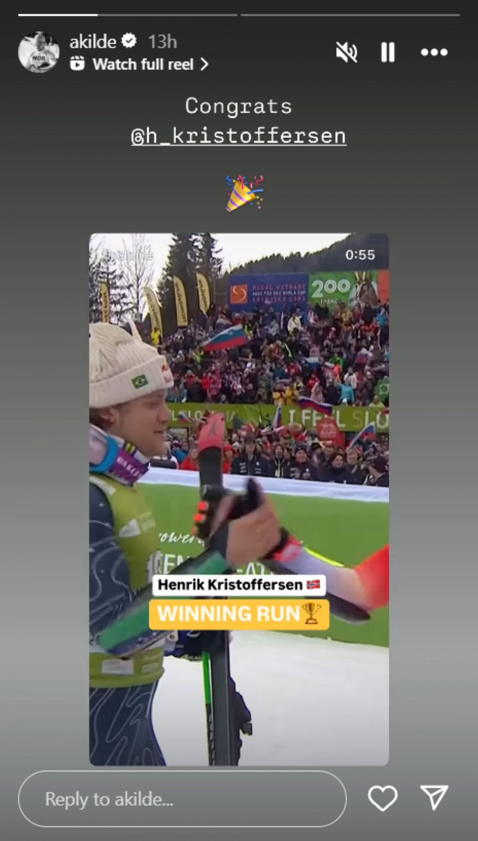 Shiffrin&#039;s fiance Aleksander Kilde lauds Henrik Kristoffersen for his GS win; Instagram - @akilde