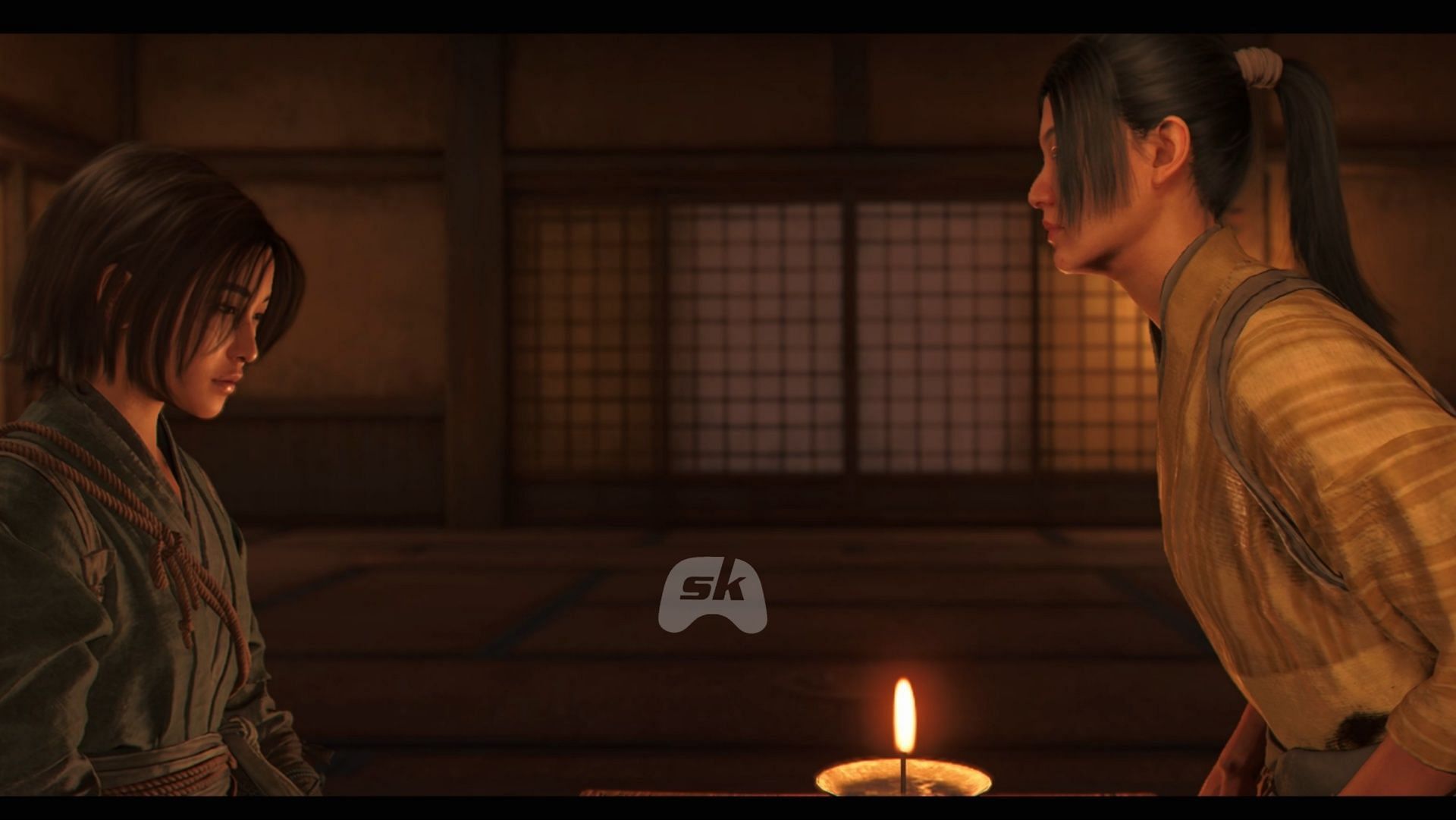 Conversation between Tomiko and Naoe (Image via Sportskeeda Gaming || Ubisoft)