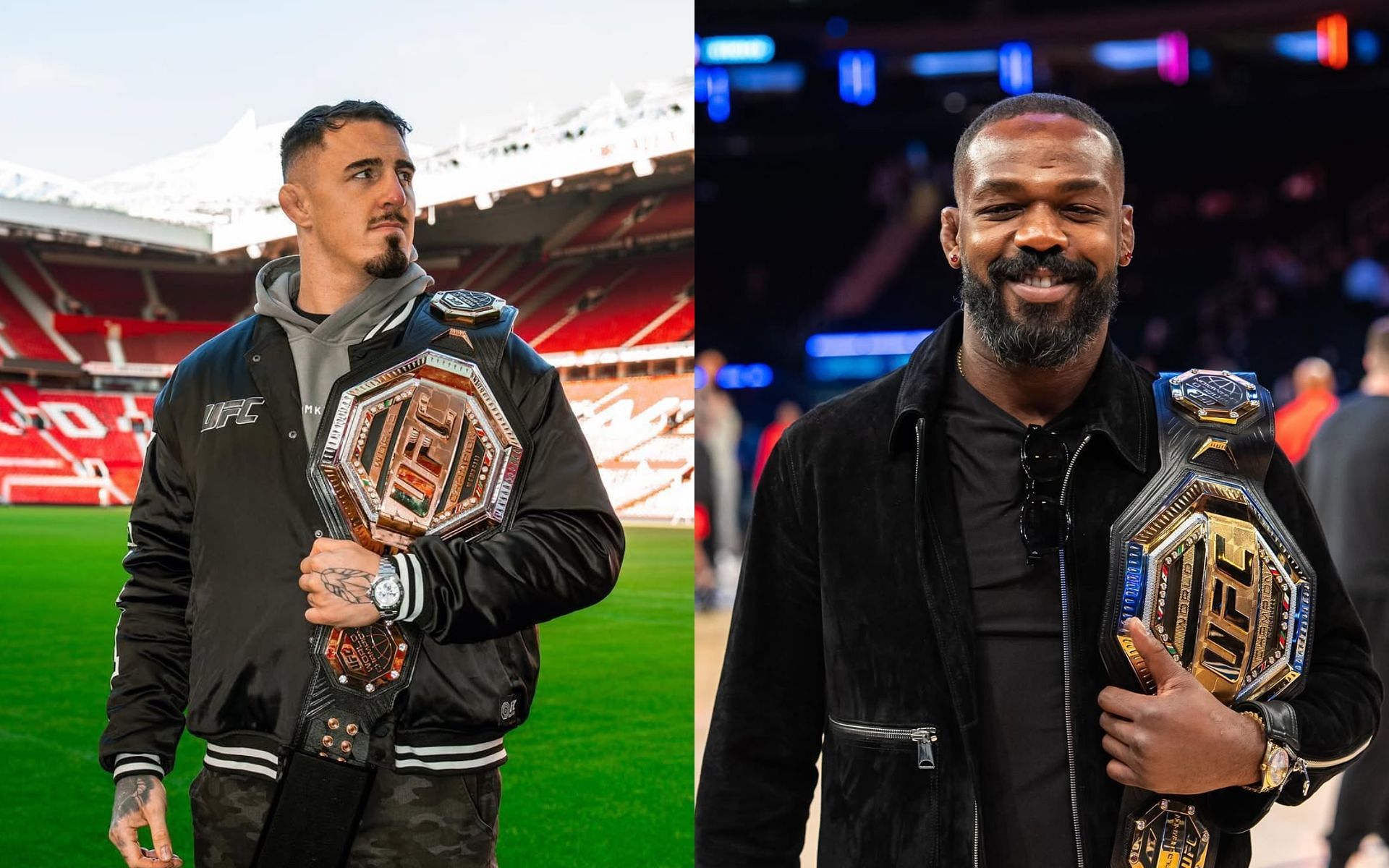 Top UFC featherweight feels Jon Jones (right) is playing mind games against Tom Aspinall (left). [Images courtesy: @tomaspinallofficial and @ufc on Instagram]