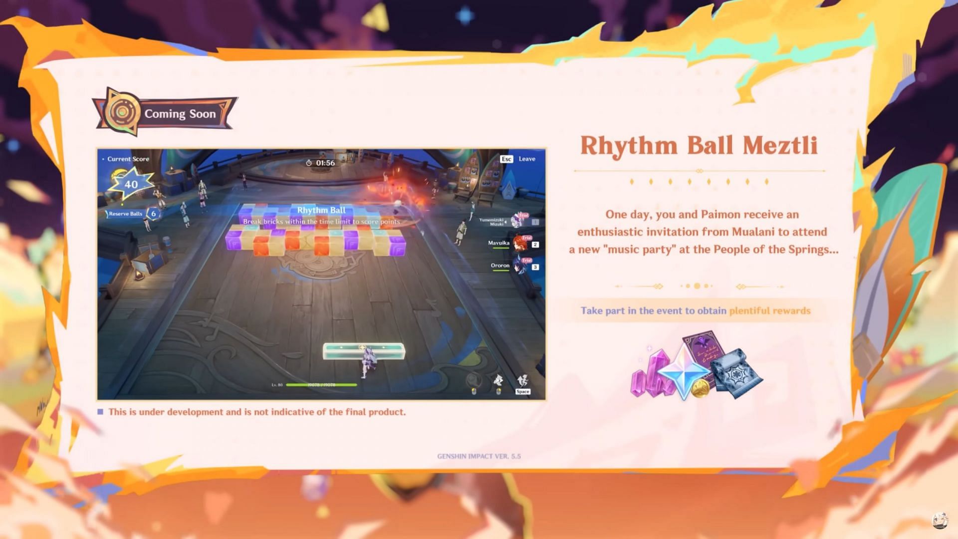 The Rhythm Ball Meztli event in version 5.5 (Image via HoYoverse)