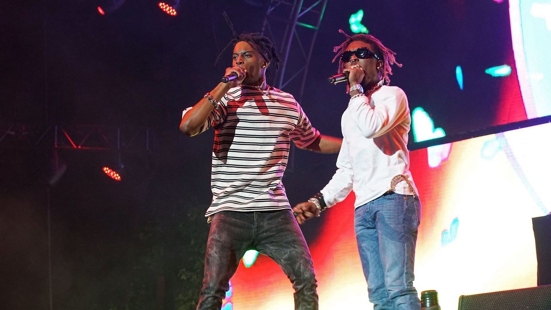 Recording artists Playboi Carti (L) and Lil Uzi Vert perform at night one of the 2017 BET Experience STAPLES Center Concert on June 22, 2017, in Los Angeles, California. (Image via Getty/Bennett Raglin)