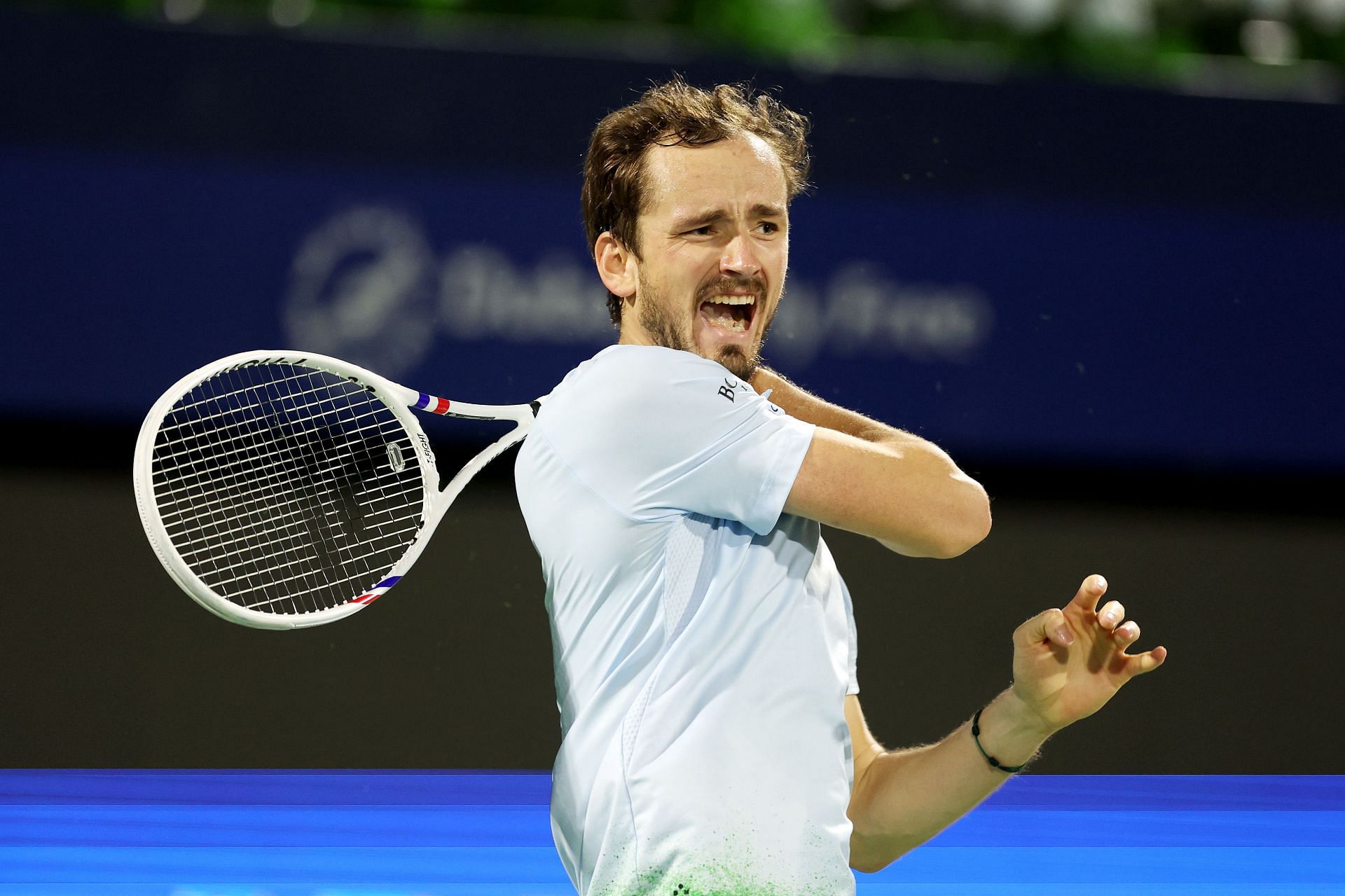 Medvedev in action at the Dubai Tennis Championships - Source: Getty