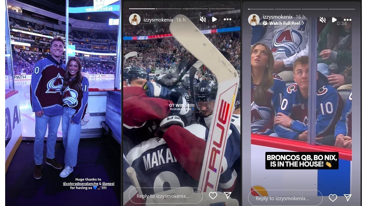 Izzy Smoke and Bo Nix in attendance at an NHL game between Colorado Avalnache and Dallas Stars (image credit: instagram/izzysmokenix)