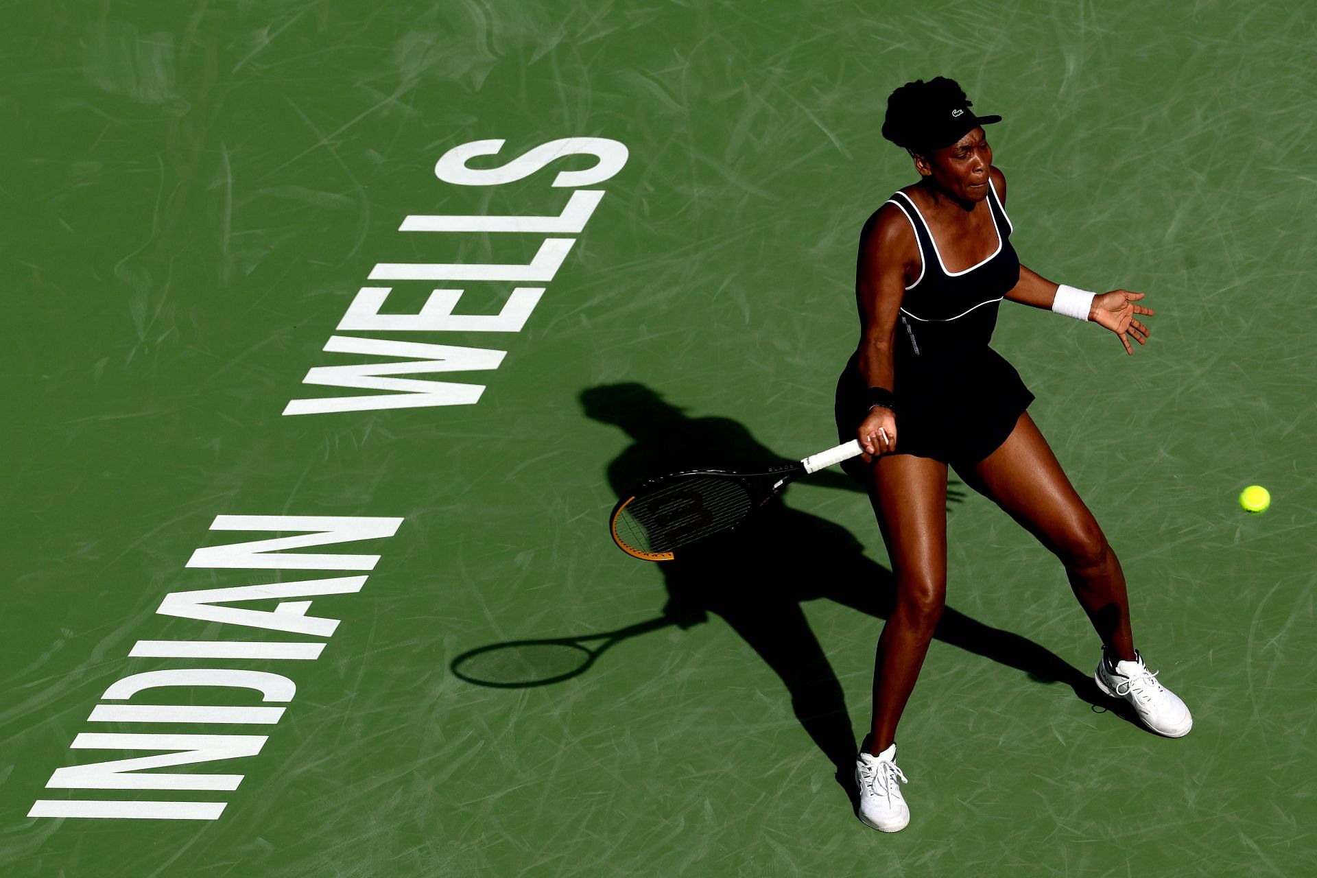 Venus Williams of the United States returns a shot to Nao Hibino of Japan during the BNP Paribas Open at Indian Wells Tennis Garden on March 07, 2024 - Source: Getty