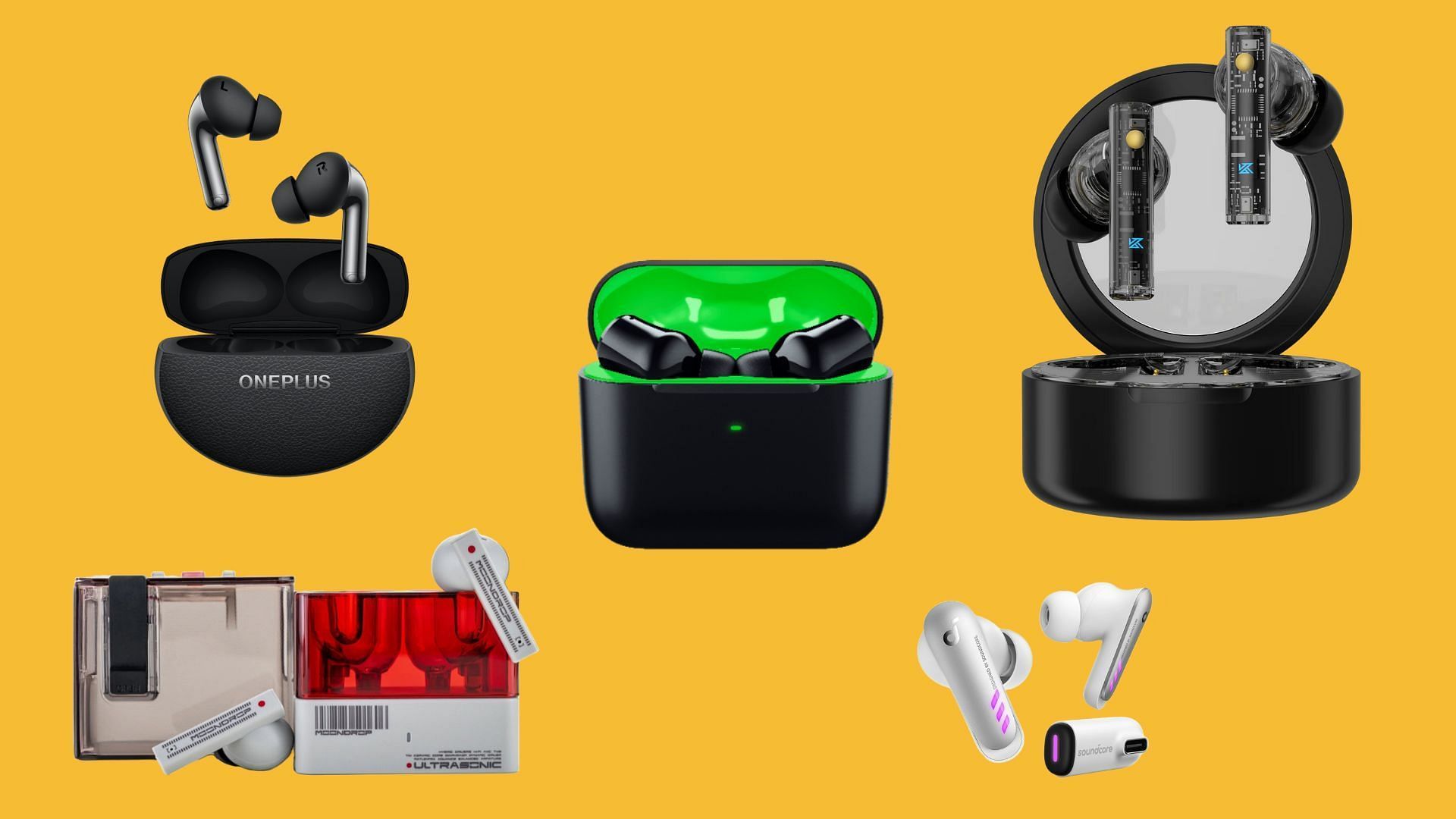 The best low-latency wireless earbuds for seamless audio (Image via Razer, Anker, Moondrop, OnePlus, KZ Acoustics)