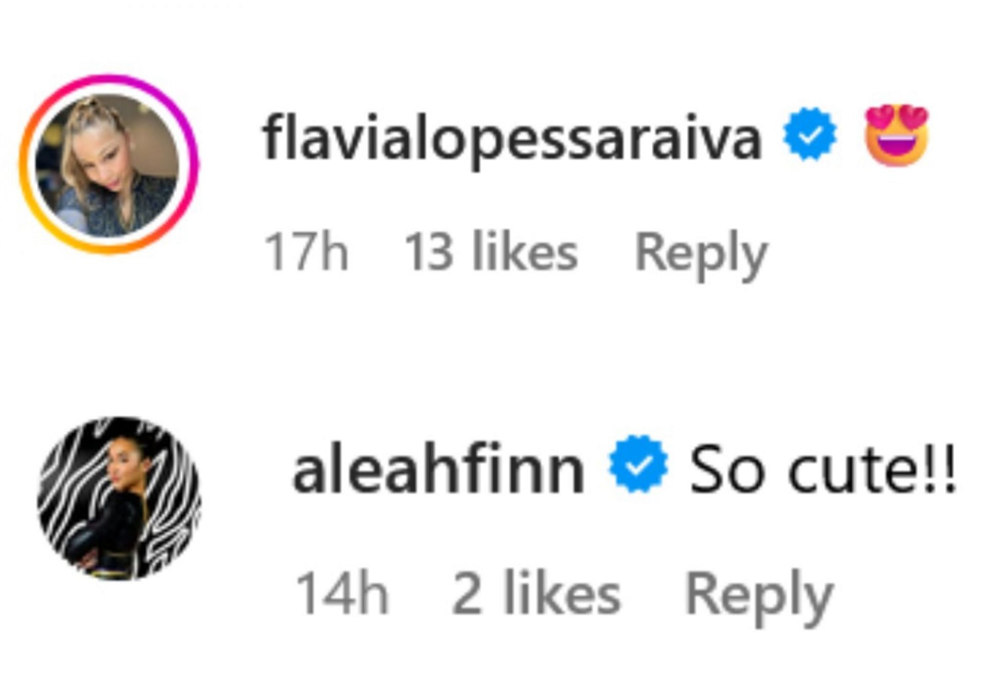 Screenshot of Flavia Saraiva and Aleah Finnegan&rsquo;s comments. Credits - IG/ hezrivera