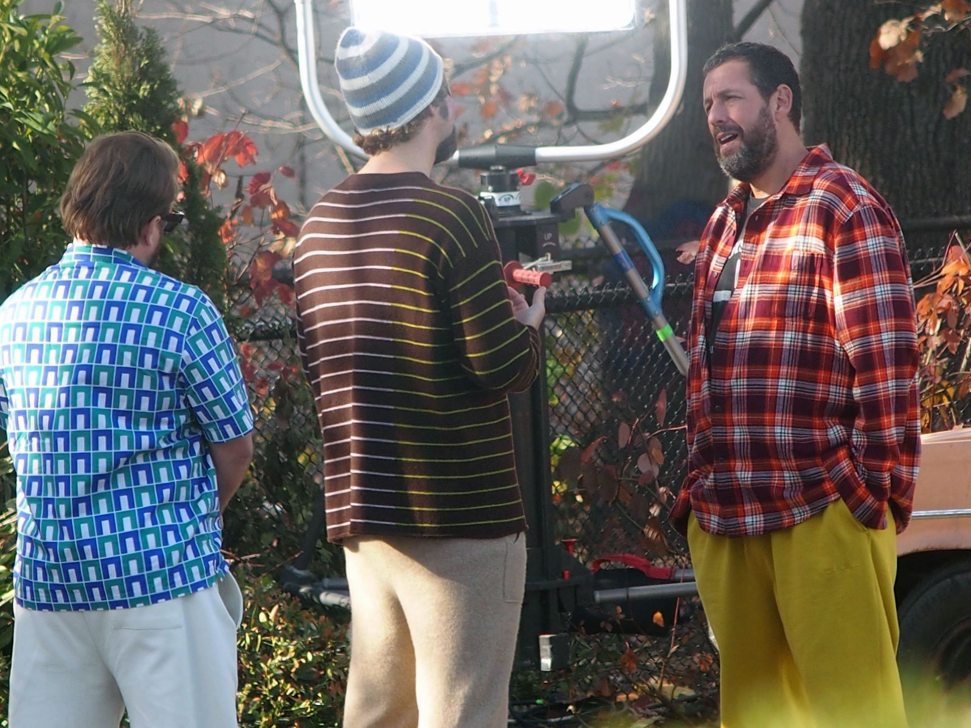 Haley Joel Osment, Benny Safdie, and Adam Sandler on the set of &quot;Happy Gilmore 2&quot; on November 19, 2024 - Source: Getty