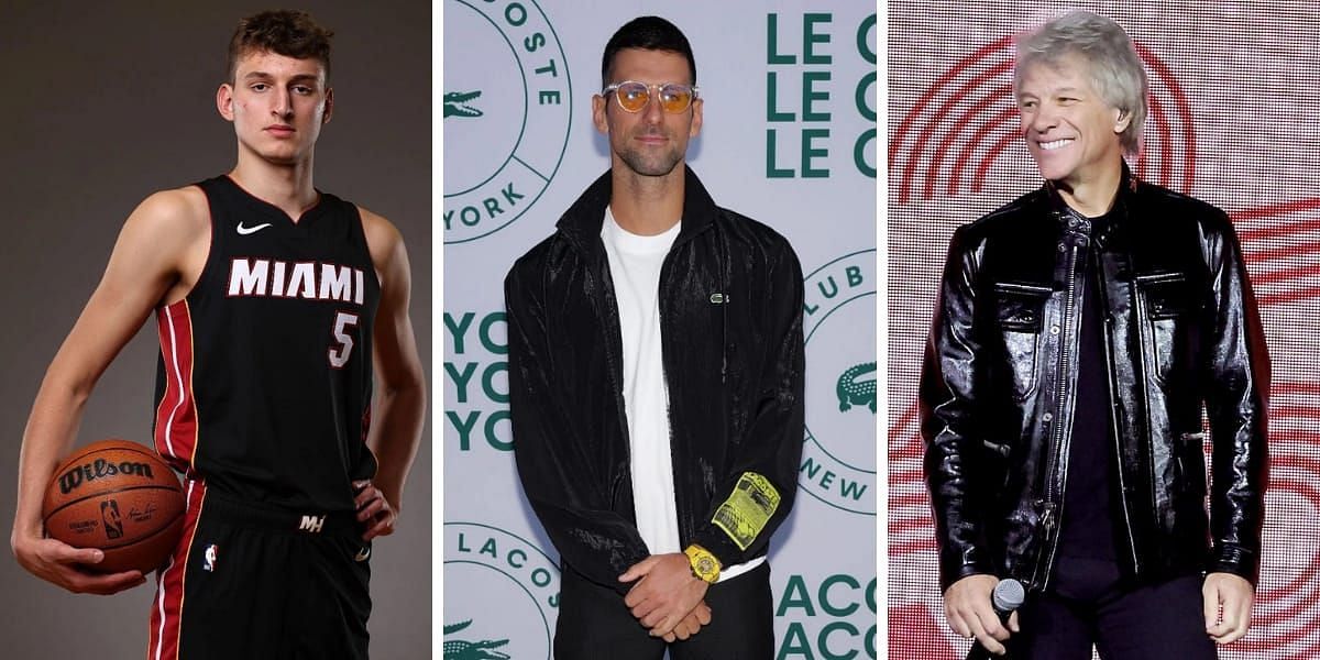 Nikola Jovic (L), Novak Djokovic (M), Jon Bon Jovi (R) (Source - GETTY)