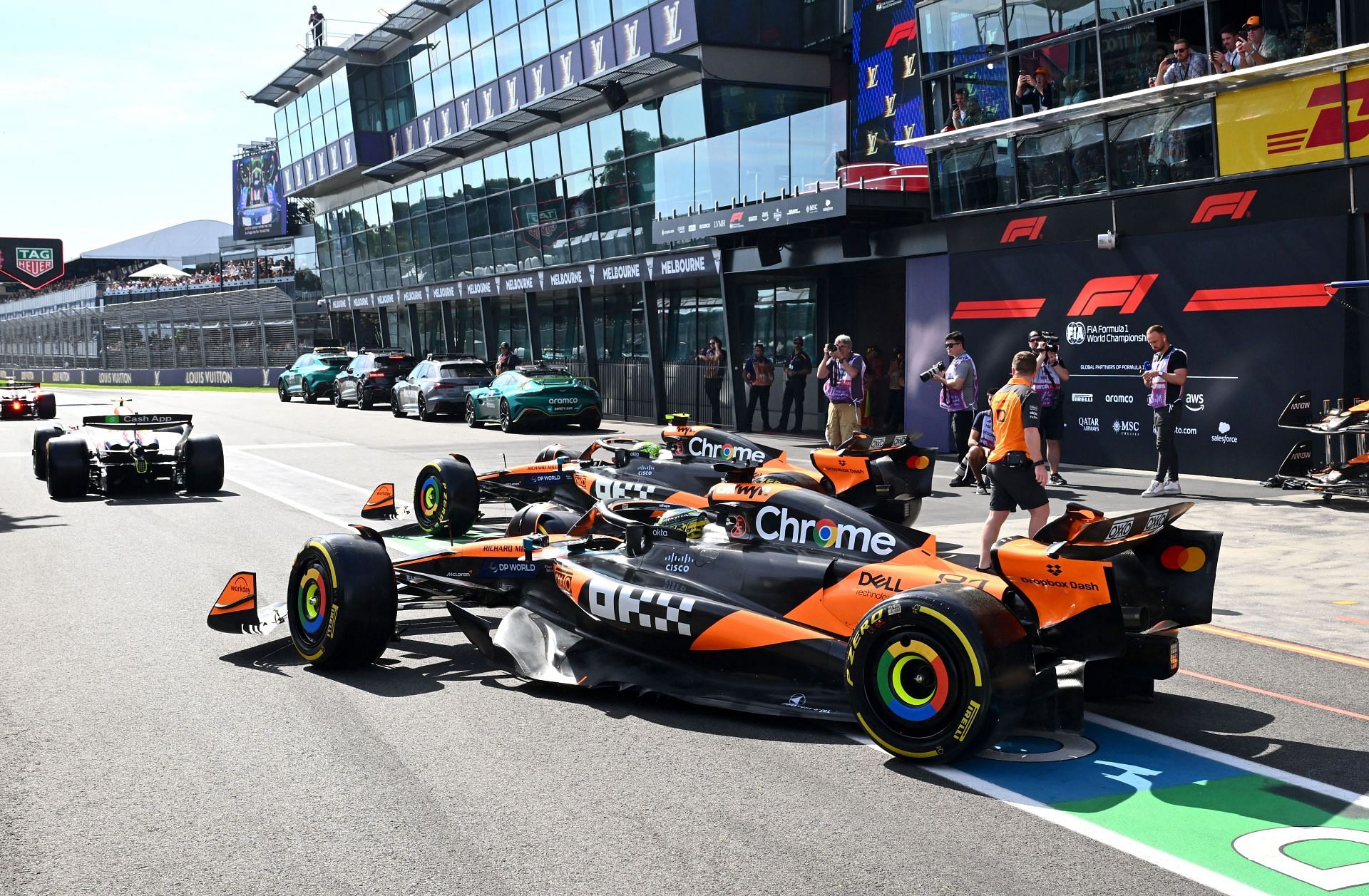 Oscar Piastri exiting the McLaren garage during Practice - Australian Grand Prix - Source: Getty