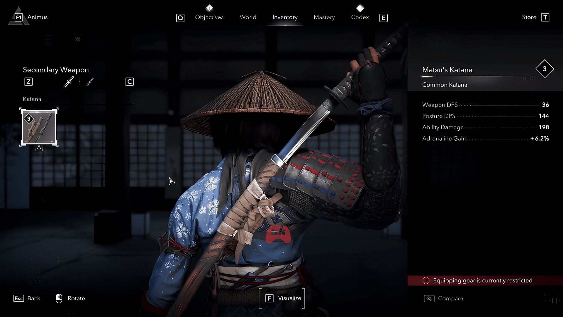 AC Shadows lets you customize weapons and armor (Image via Sportskeeda Gaming || Ubisoft)