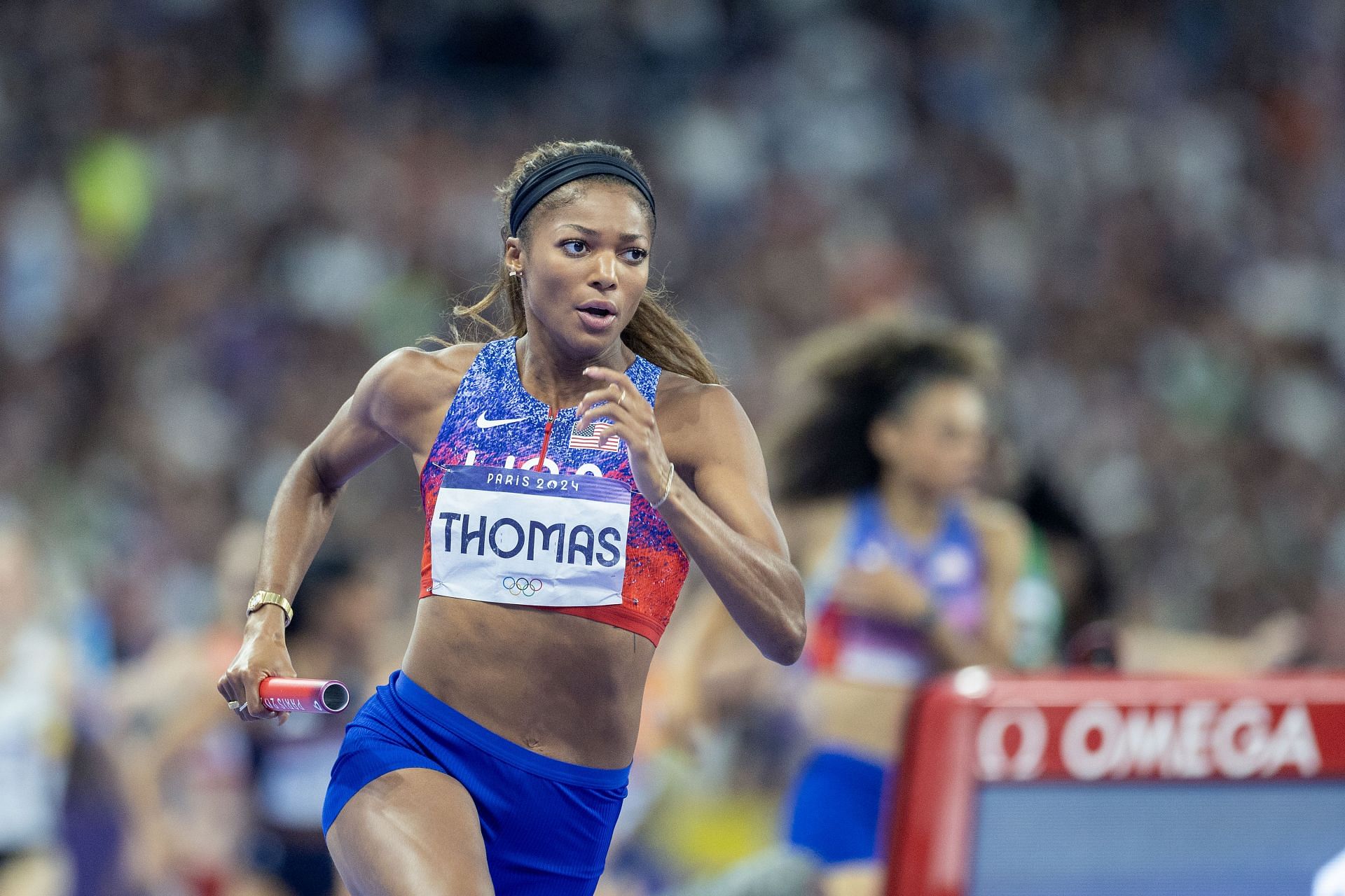 Gabby Thomas competes in the women&#039;s 4x400m at The Olympic Games-Paris 2024 - Source: Getty