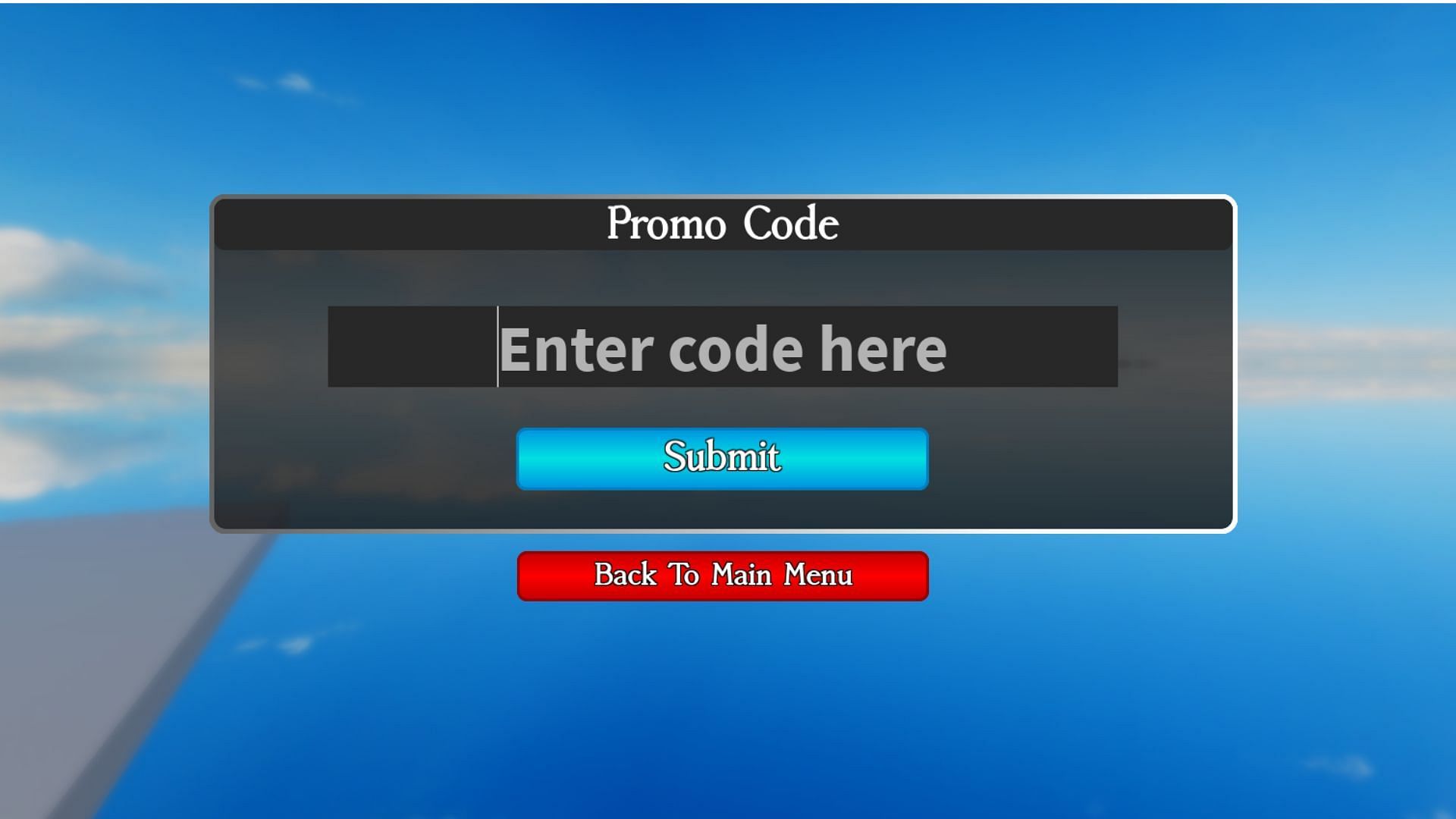 Promo code redemption box in Bathtub Universe (Image via Roblox)