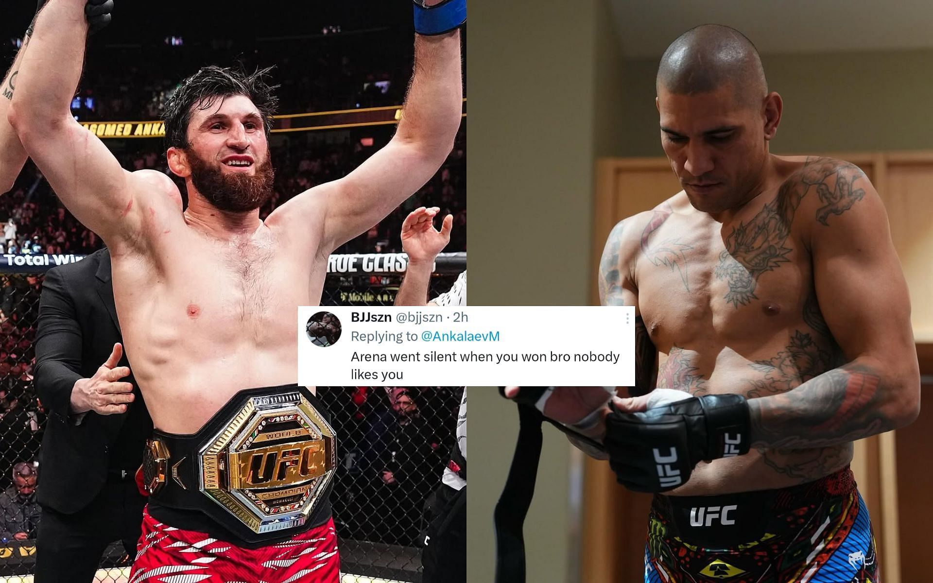 Fans react to Magomed Ankalaev (left) latest X post following victory over Alex Pereira (right). [Images courtesy: @ufcindonesia and @ufc on Instagram]