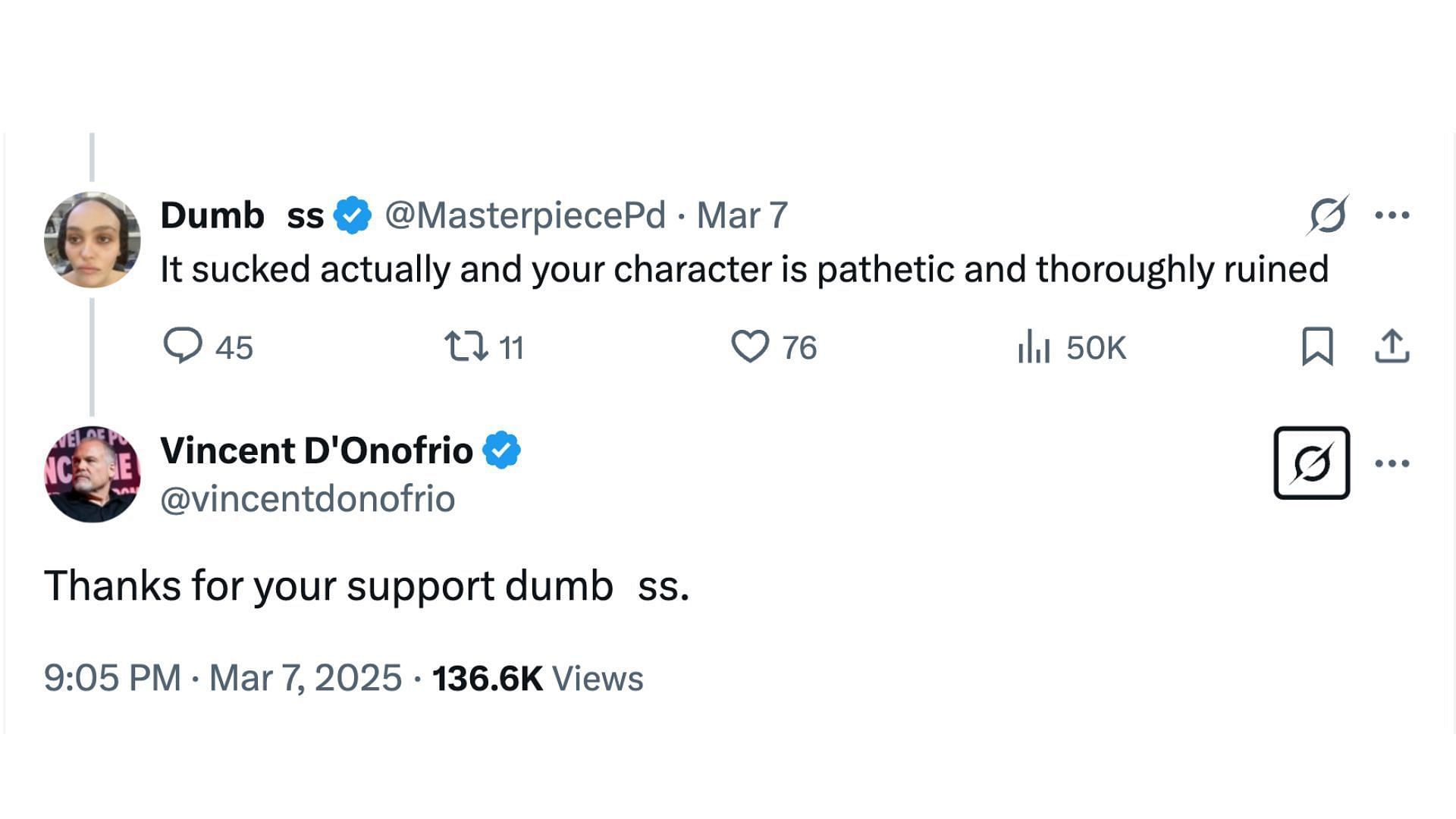 D&#039;Onofrio reacts to the criticism on X (Image via X/@vincentdonofrio)