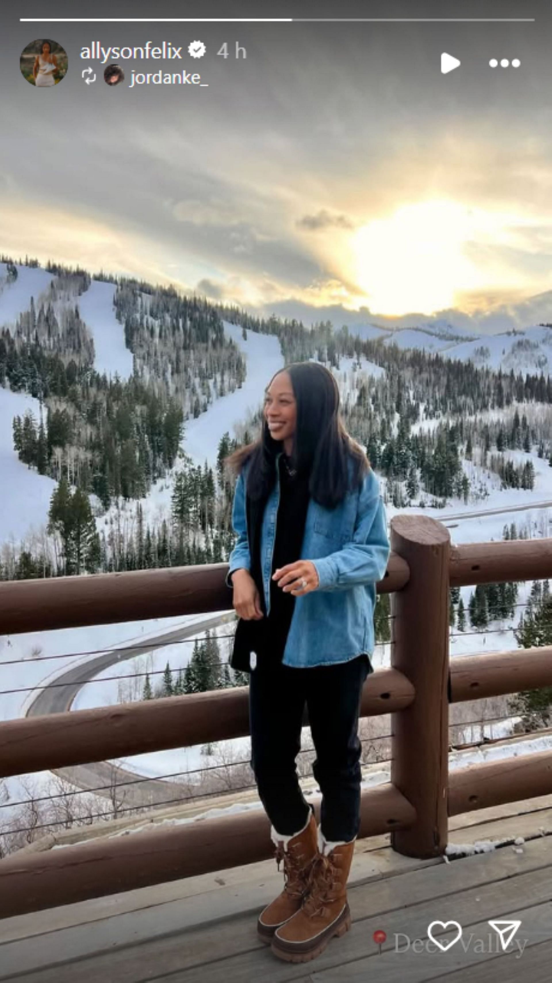 Allyson Felix poses in stylish outfit at Deer Valley Resort; Instagram - @allysonfelix