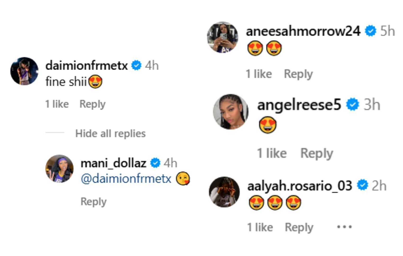 Morrow, Aalyah Del Rosario, Daimion Collins and Reese comment on Bartlett&#039;s post | via @mani_dollaz/ig